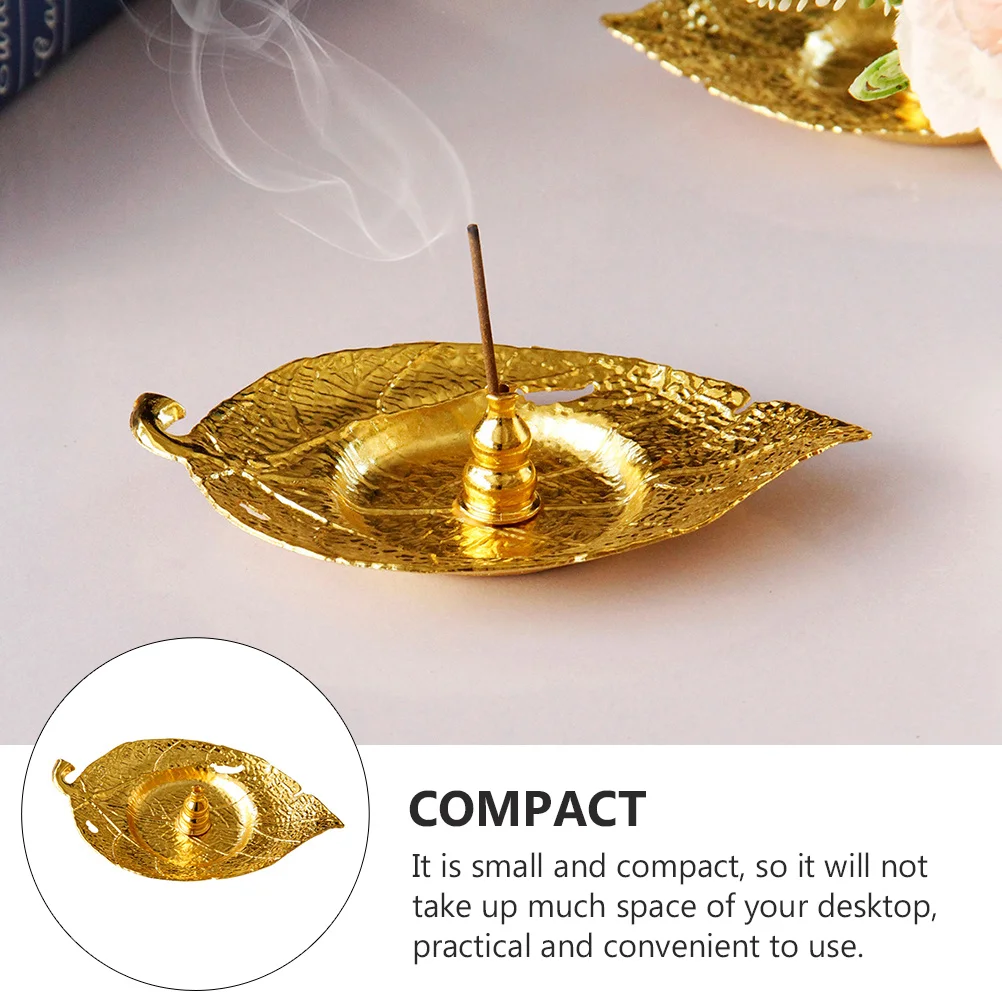

Golden Leaf Metal Incense Holding Plate Desktop Tray Aromatherapy Holder for Living Room Bedroom Meditation Space
