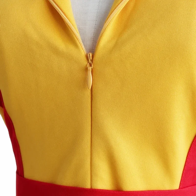 ZA01 Movie 2 Broke Girls Max  Caroline Caroline Cosplay Costume Women Halloween Party Short Sleeve Yellow Apron DressZa0@