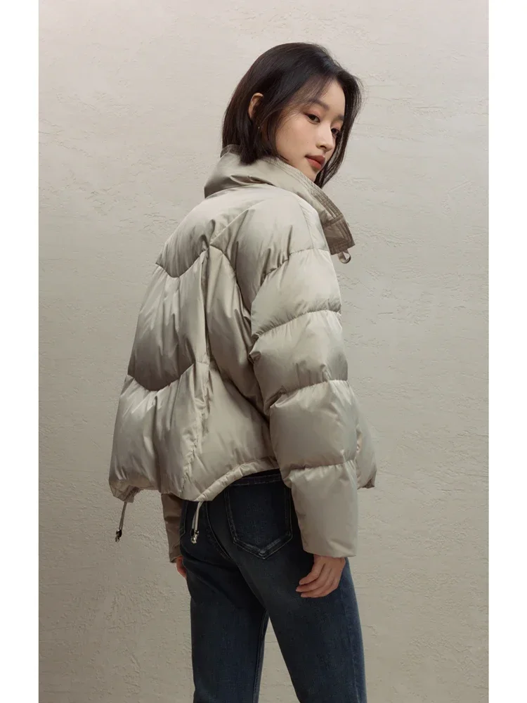 ZIQIAO New Chinese Style Stand Collar Down Jacket for Women 2023 Winter Chic Sense Light Warm White Duck Down Short Coats Female