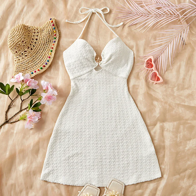 

Summer 2025 Sexy ter Ne Beach Vaion Sle Dr mid Waist Knitted Dr Couple's Thiened No Sve Casual Dr