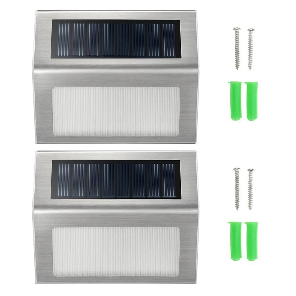 

4pcs 3 Led Stainless Steel Solar Lights Outdoor Wall Street Lamp Sensor Light Auto On Garden Courtyard Park Patio Pathway Solar