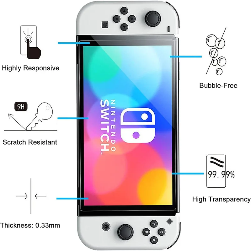 Vidro Temperado Anti-Scratch para Nintendo Switch, Película Protetora Rígida HD, Protetor de Tela Clara, OLED, 9H