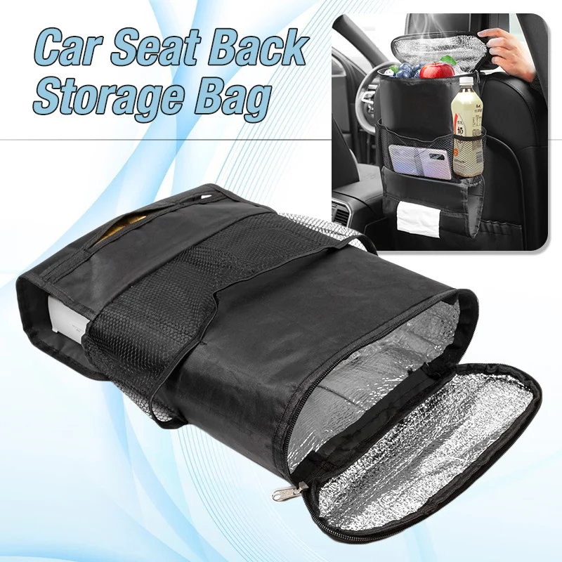 Car Seat Back Organizer Aluminium Foil Thermal Insulation Ice Bag Multifunction Picnic Bag Food Keep Warm Cup Holder Tissue Box