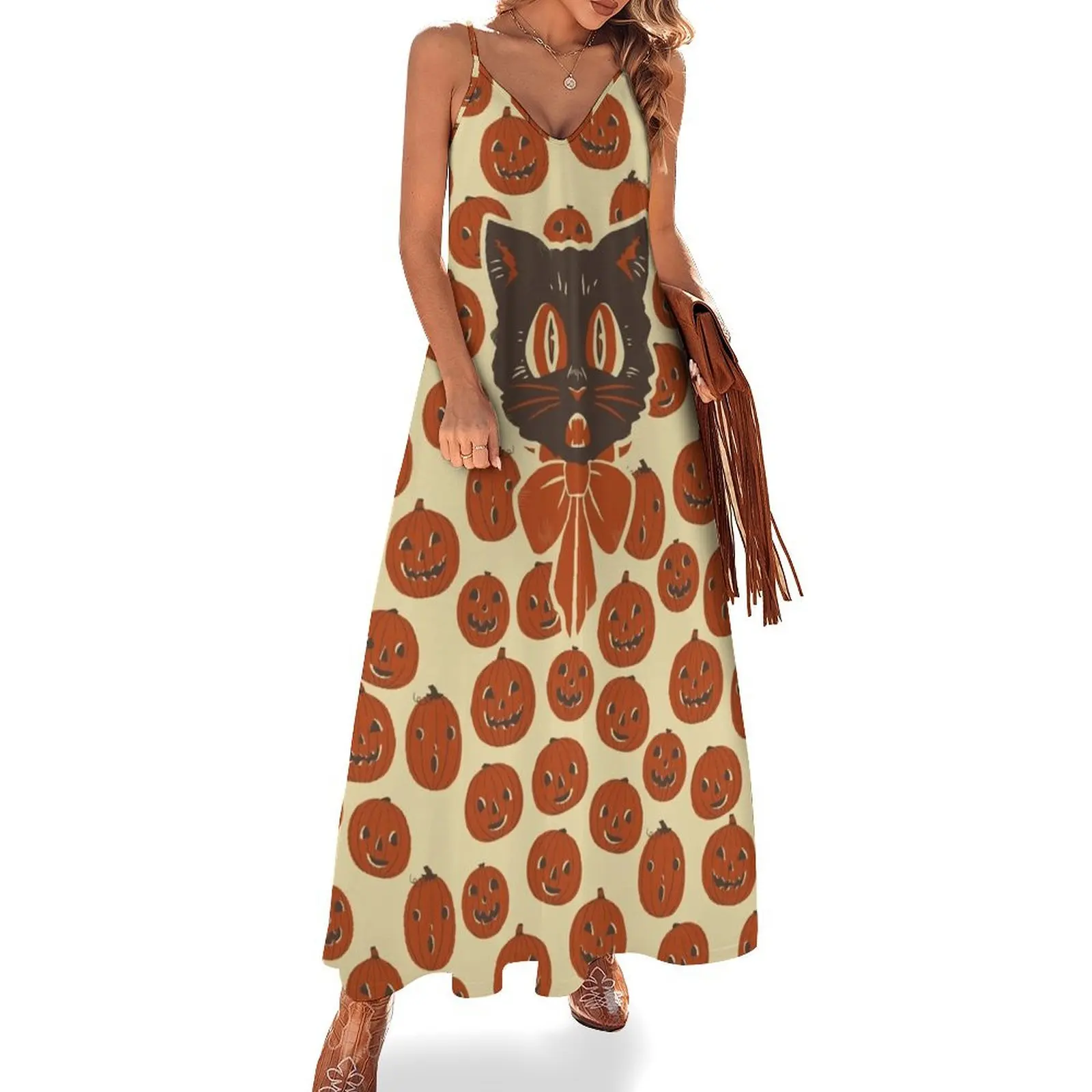 

Vintage Inspired Halloween Scaredy Cat Sleeveless Dress luxury woman party dress luxury women's party dress evening prom