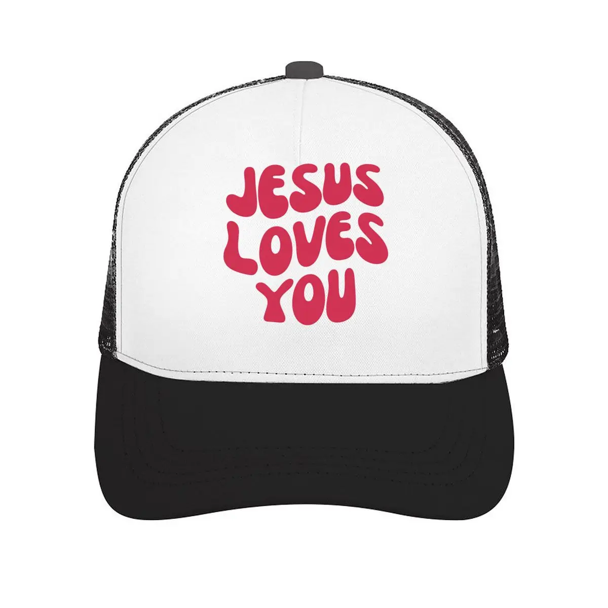 Jesus Loves You Retro Bubble Letters Christian Quote Design Mesh Baseball Cap Casual Hat For Womens Unisex Female