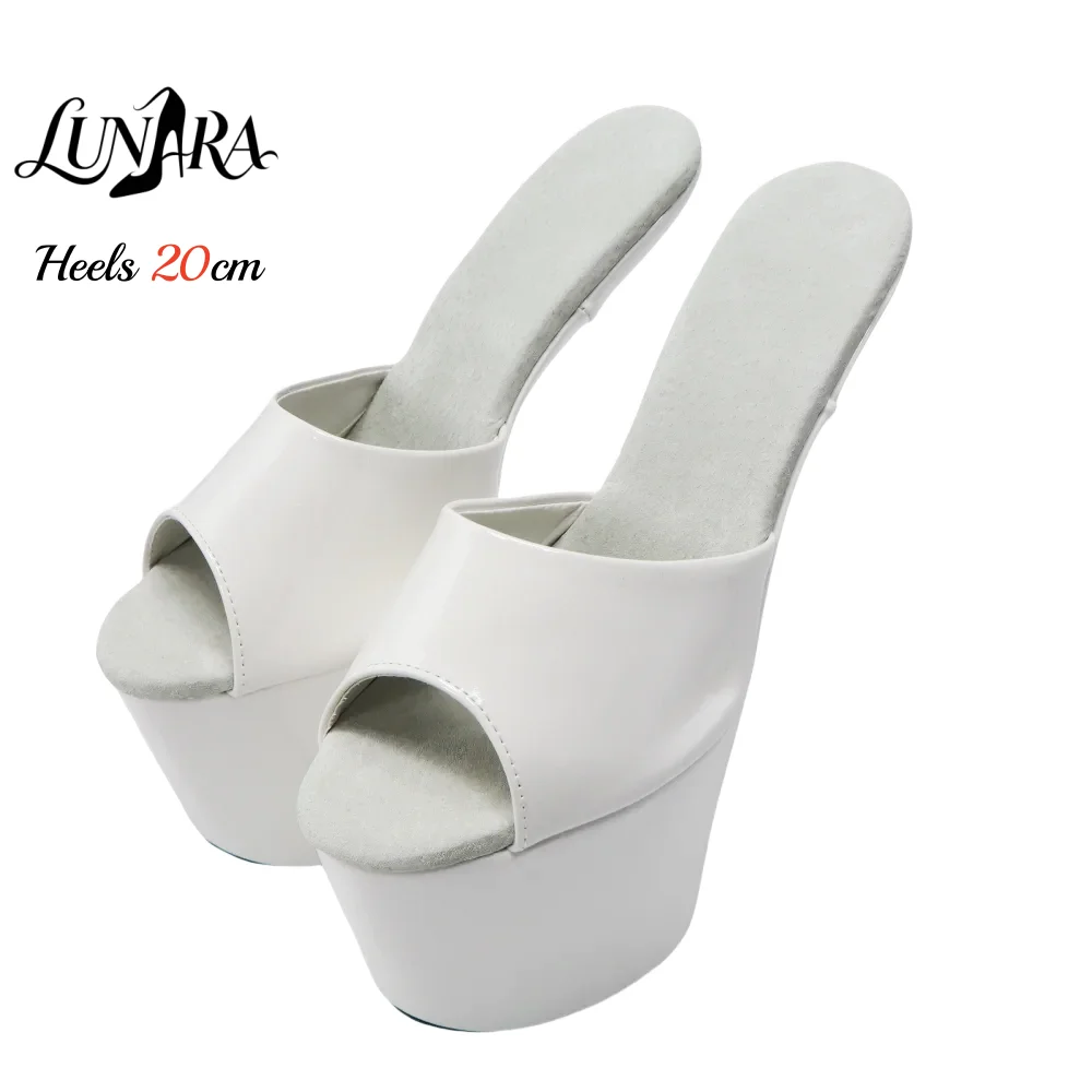 Womens 20cm/8Inch White Patent Open Toe Slip On Backless Mules Platform Stiletto Heel Exotic Pole Dance Nightclub Rave Parties