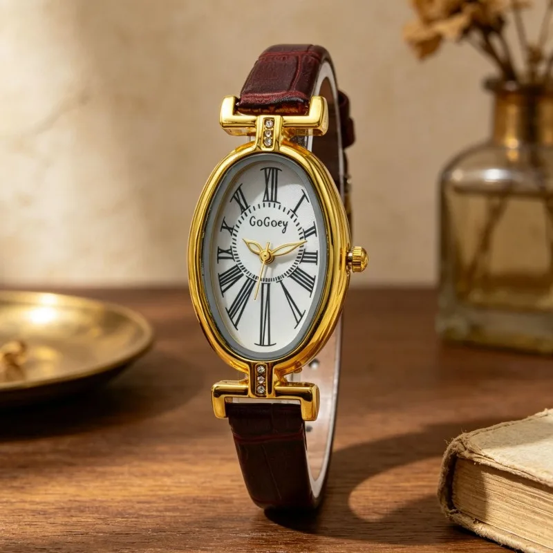 Oval Roman Dial Women's Quartz Wristwatch Fashion Leather Strap Ladies Watches Luxury Wristwatch for Women Relojes Para Mujer