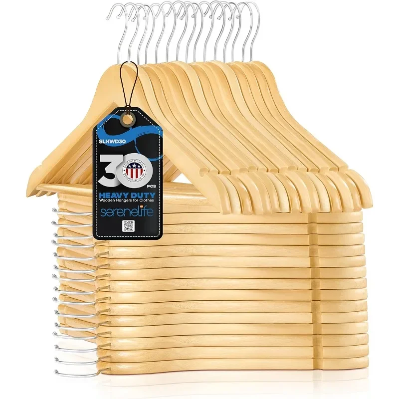 

Solid Wooden Hangers, Mega Pack,Pieces Hangers for Clothes, Heavy Duty Suit Hanger Set with Chrome