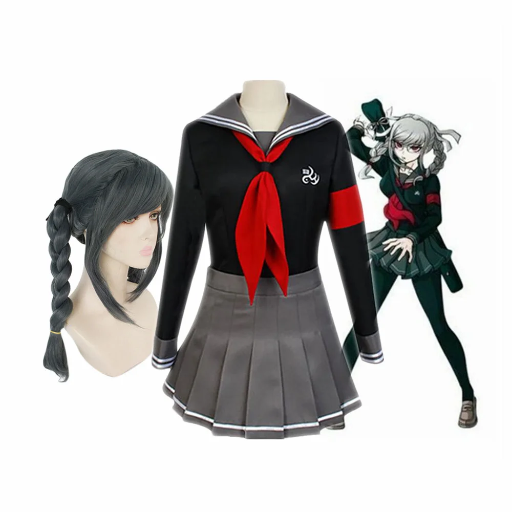 

Anime Danganronpa Peko Pekoyama Cosplay Costume Schlool JK Uniform Sailor Suit And Wig