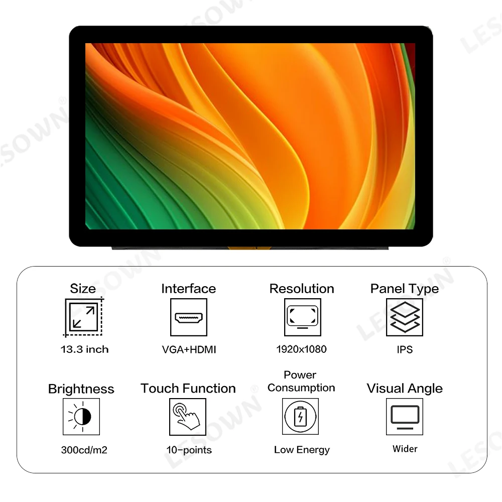 Imagem -04 - Lesown Módulo de Exibição de Toque Capacitivo Widescreen de 13.3 Polegadas 1920x1080 Ips Hdmi Vga Tela Lcd para Raspberry pi Jogo Ps3 Xbox Ps4