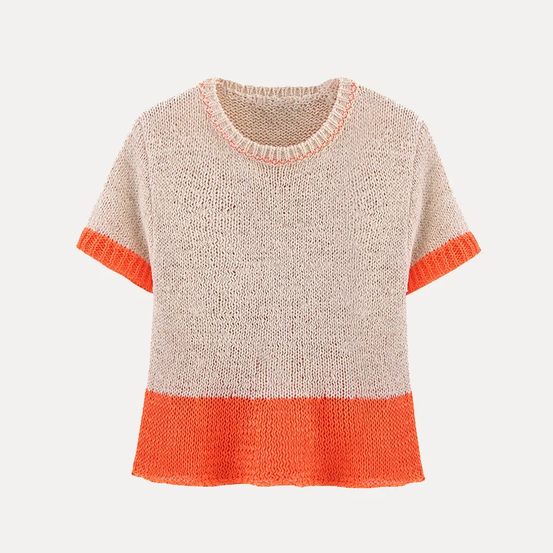 

Spring 2025 Women's Knitted ort Sve round Ne Color Blo Simple Sle Street Faion Polyester Fiber Regular Length Top