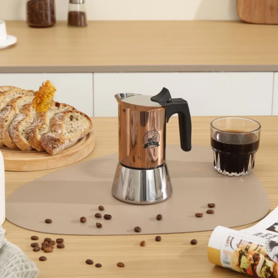 وعاء موكا من الفولاذ المقاوم للصدأ مطلي بالذهب الوردي مقاس 4/6. للمنزل/المكتب/التخييم. الفاخرة والمتميزة. يعمل على التعريفي ومواقد الغاز