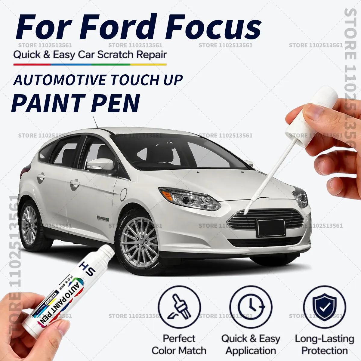 For Ford Focus Quick Dry Car Touch Up Paint Pen Auto Scratch Repair Brush for Paint Chips Scratches and Scuffs White ZAFA Black