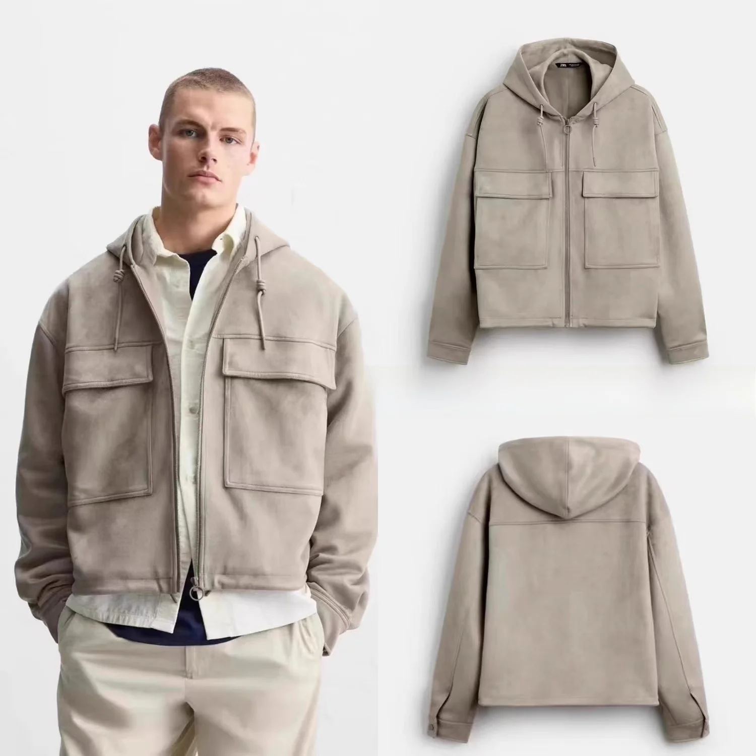 

Новая коллекция осень-зима: Мужская повседневная куртка свободного кроя с капюшоном на молнии, удлиненная, с эффектом бархата, молодежный стиль