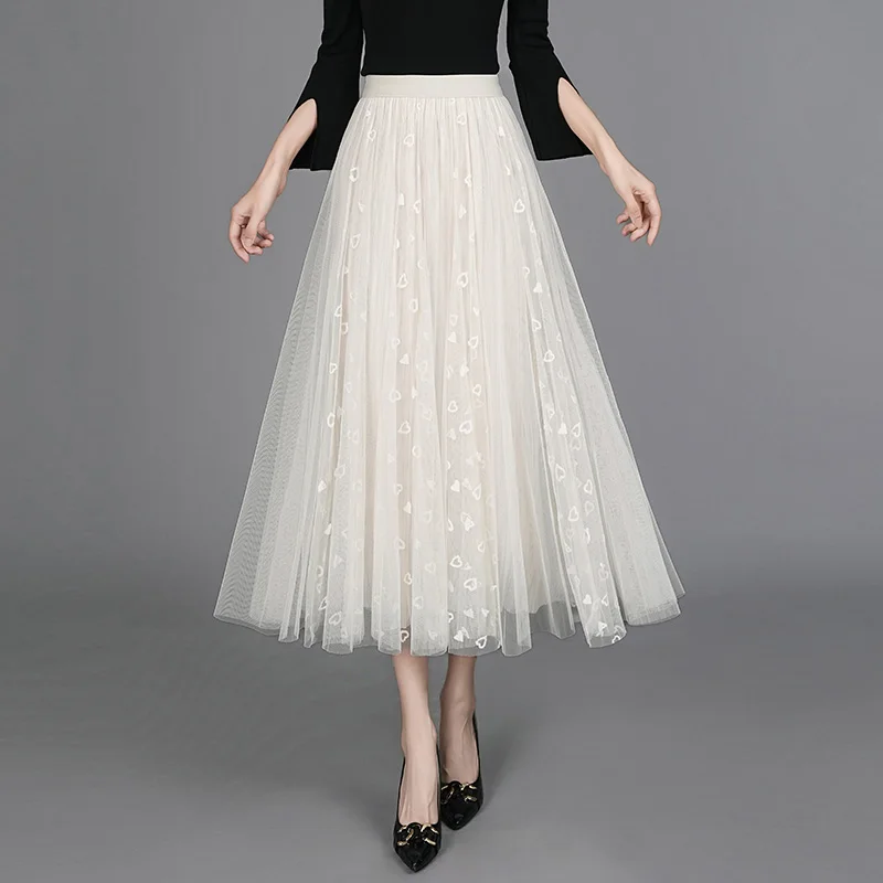 

Romantic Sle Floing Me Skirt High Waist A-Line Midi Skirt Women's Gown Polyester Fiber adient Pleated Skirt