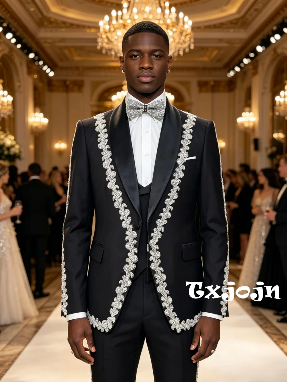 

Элегантный мужской костюм премиум-класса с бисерной отделкой, 3 предмета, для банкетов и вечеринок, черный, с шаль-воротником, комплект для свадьбы, дня рождения, выпускного вечера, размеры S-3XL