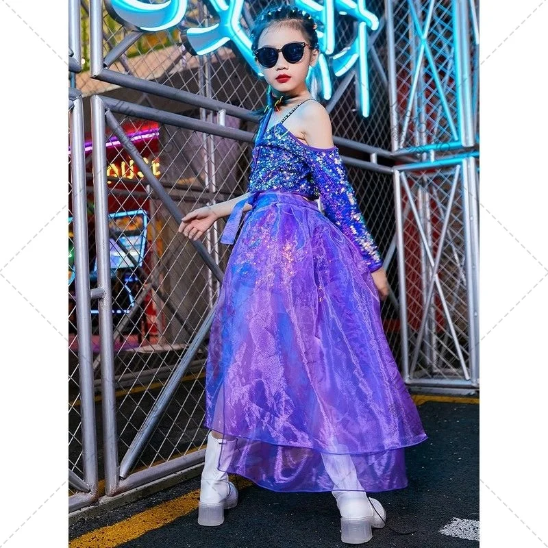 Ropa de moda de pasarela para niñas, ropa de baile de Jazz para niños, ropa de rendimiento de baile para niñas de Hip-hop, holográfica