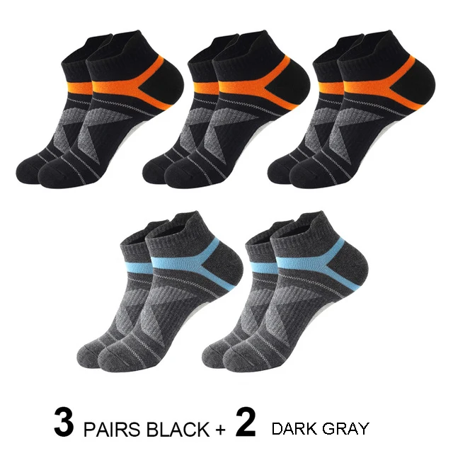 5 Paar hochwertige Socken für Herren, Sommer, Outdoor, lässig, Baumwollsocken, kurze, atmungsaktive schwarze Söckchen, Laufen, Sportsocken, Größe 38–45