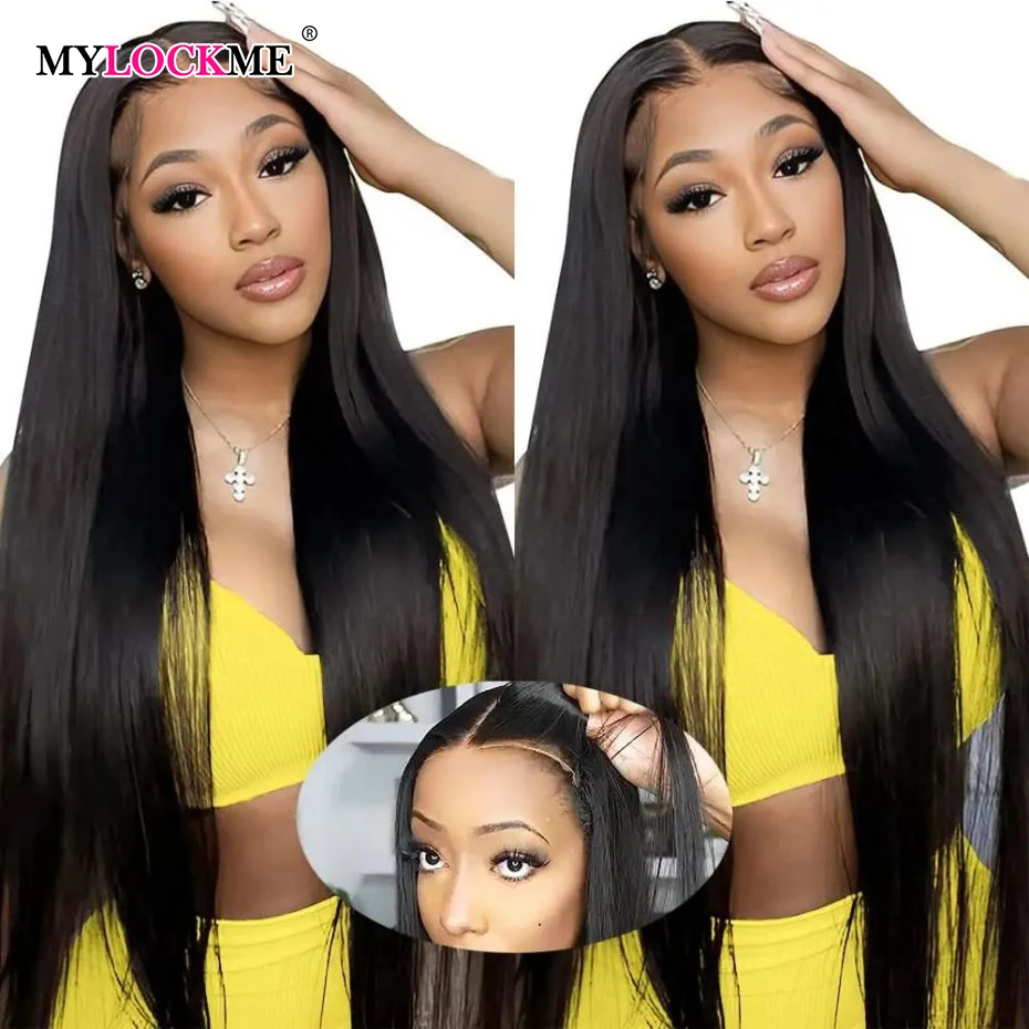 

Glueless Human Hair Wig Bone Straight 5x5 6x4 Transparent HD Lace Closure Wig Pre Cut Hairline Ready To Go Lace Wig MYLOCKME