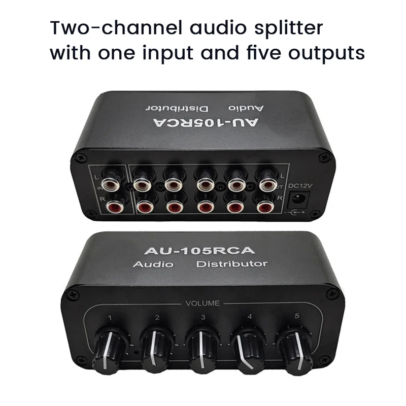 5CH Audio Distributor Stereo Audio Mixer 1 Input 5 Output RCA Splitter for Power Amplifier Active Audio