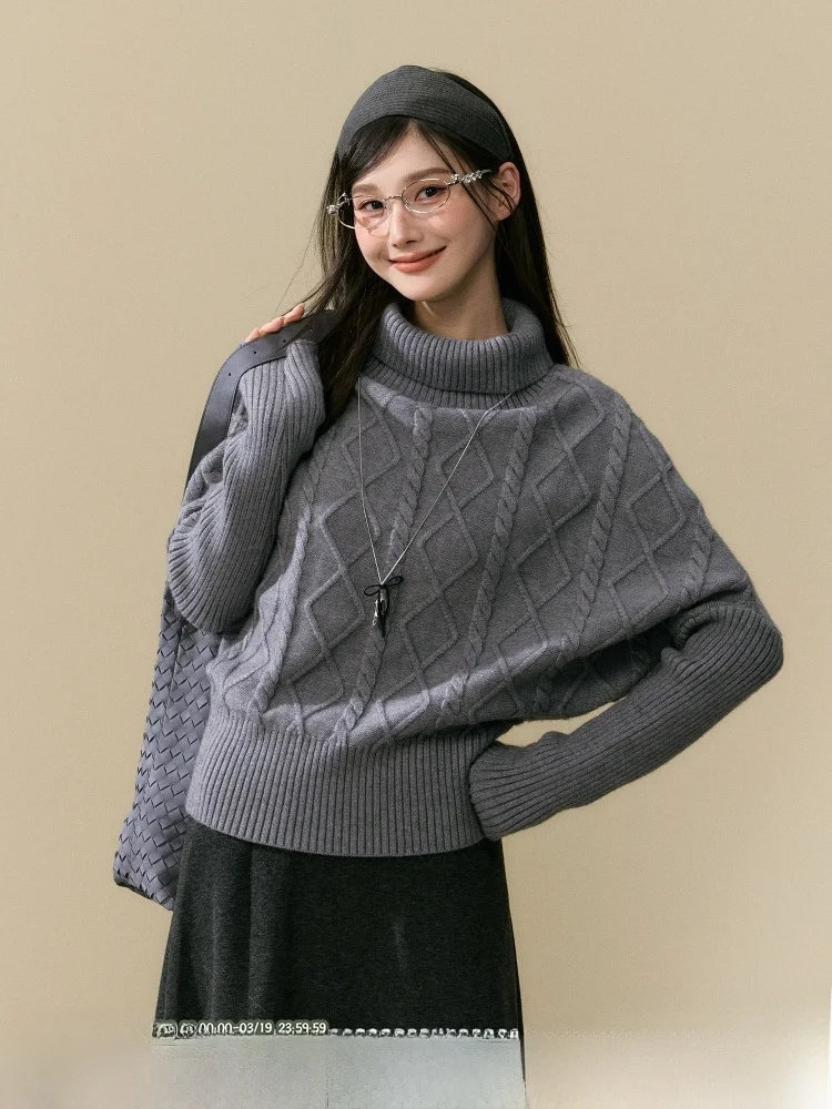 

Женский вязаный свитер ELEVEN SP с высоким воротником, свободного кроя, с длинными рукавами-летучая мышь, осенне-зимний, модный, удобный топ