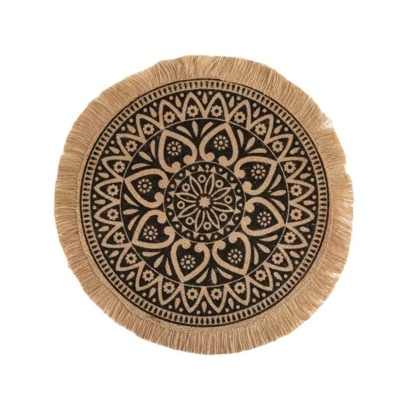 Cross-Border Bohemian Jute Tassel Woven Placemat Coaster Tableware Heat Proof Mat Restaurant Coffee Shop Dining Table Coasters