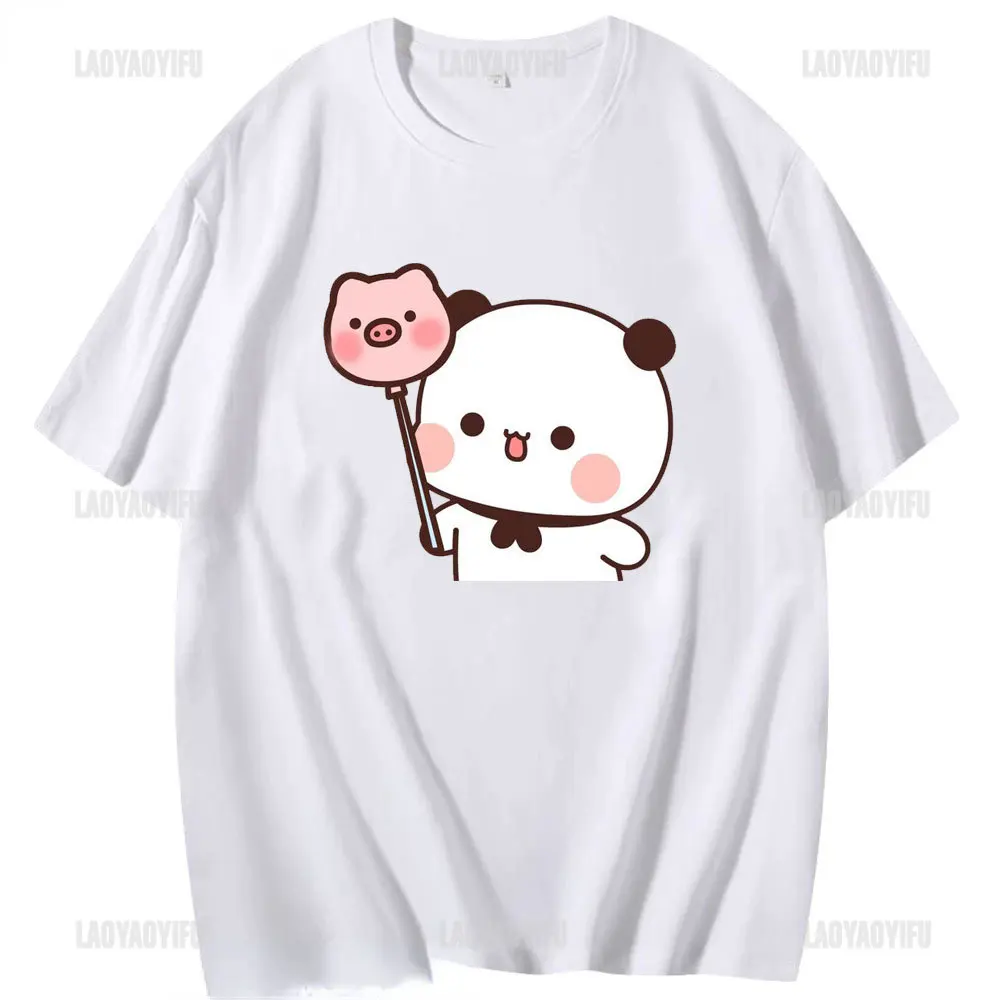 Kawaii bubu dudu camiseta para menina dos desenhos animados panda urso t roupas femininas dos homens verão casual tshirt thirt camisa femme algodão topos