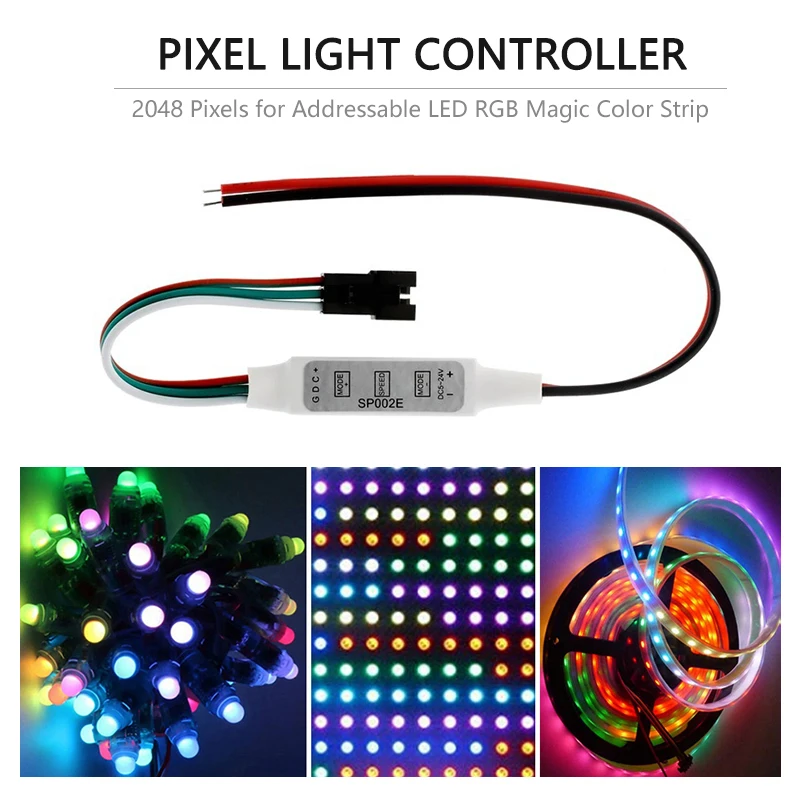 SP002E LED RGB Controller 600 Pixels Dimmer 3 Key DC5-24V USB 5V for WS2811 WS2812B Addressable Magic Color Light Bar String