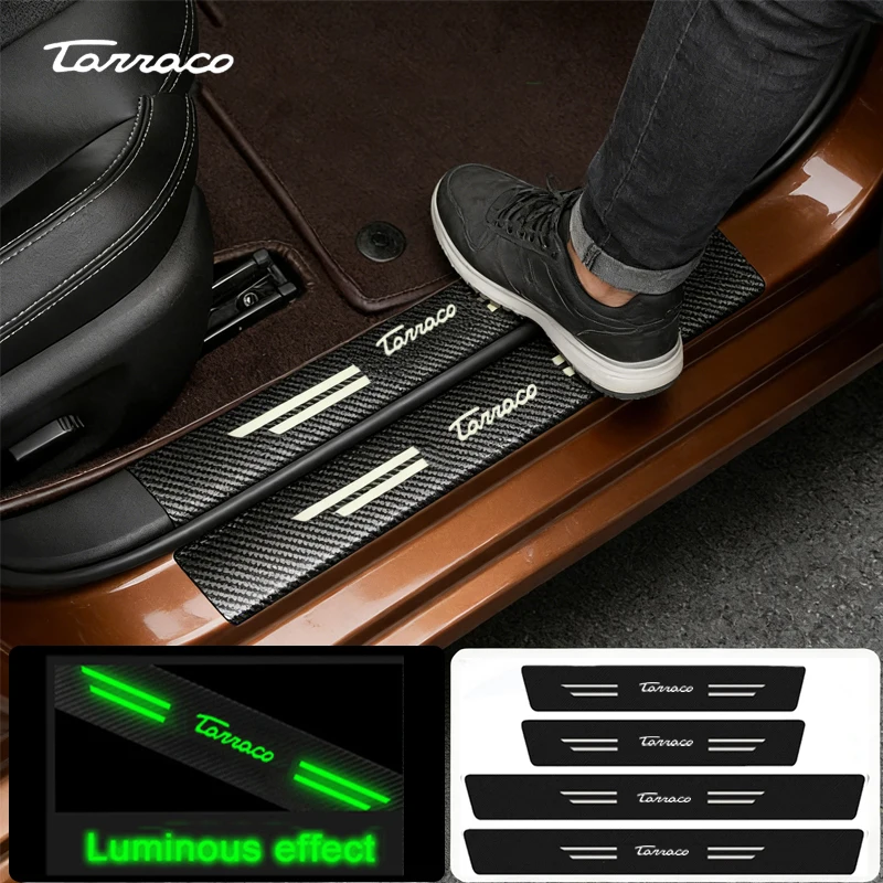 Carbon Fiber For Seat Tarraco Car Door Sill Anti Kick Stickers Luminous Threshold Pedal Guards Scuff Scratch Decals Accessories