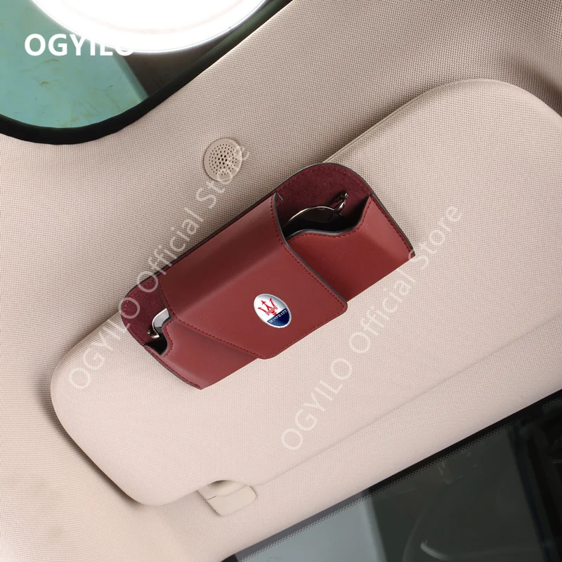 For Maserati Car Glasses Case Clip Card Ticket Holder Stand Fastener Pen Case Eyeglasses Holder Multi-Function Car Interior