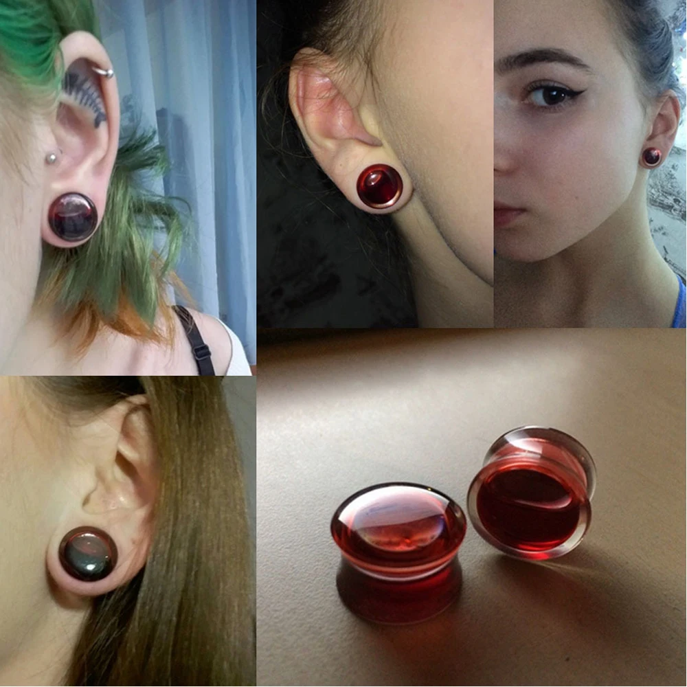 2PCS Red Liquid Blood Acrylic Ear Plug and Tunnels Flowing Liquid Double Flared Saddle Ear Gauges Piercing Plugs Ears Stretcher