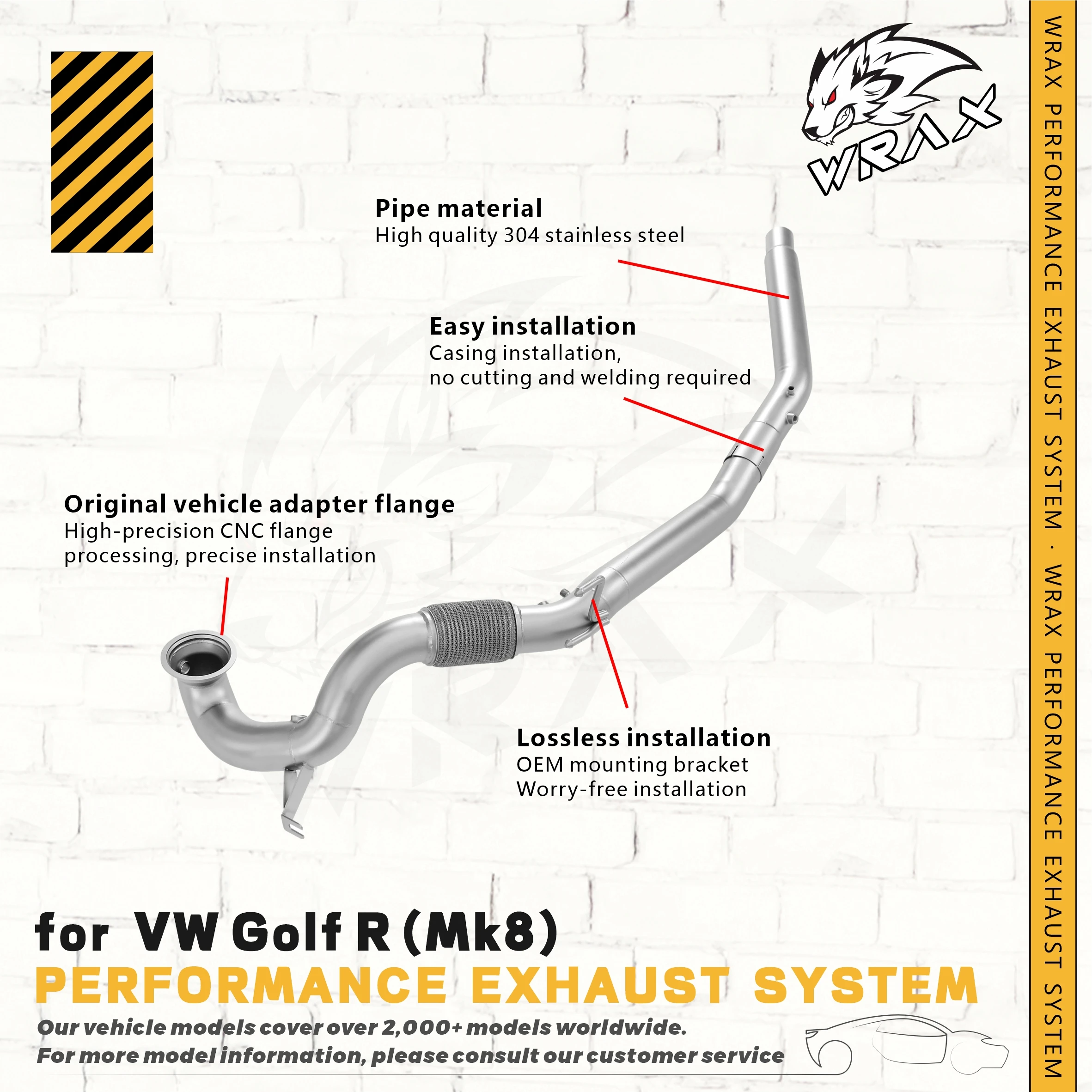 

WRAX Exhaust Downpipe for VW Golf R (MK8) High quality 304 stainless steel Support customization