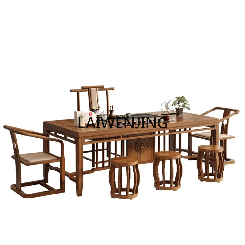 LYN new Chinese solid wood large board tea table and chair combination office modern kung fu integrated tea table