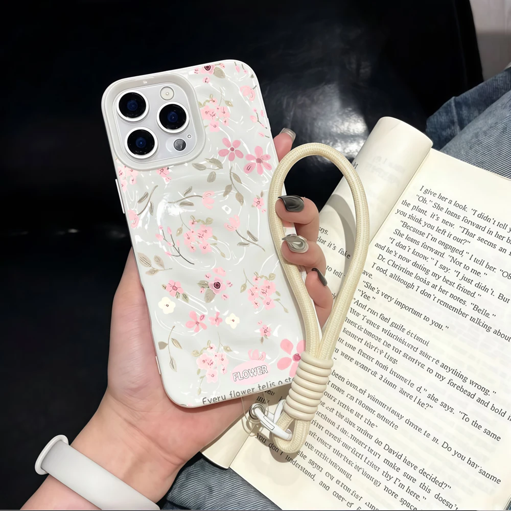 Wildblumen und Unkraut Falten-Silikon-Handyhülle für iPhone 17 15 13 11 12 14 16 17 Pro Max 14 Plus 17Air mit Lanyard-Abdeckung – Detail 2