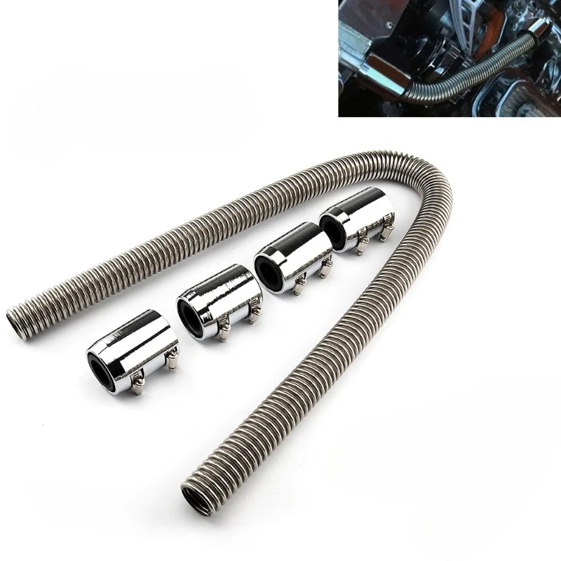 Kit de tuyau de radiateur 24 "36" 48 ", kit de tuyau d'eau de refroidissement de radiateur flexible en acier inoxydable avec pince à capuchon, type universel