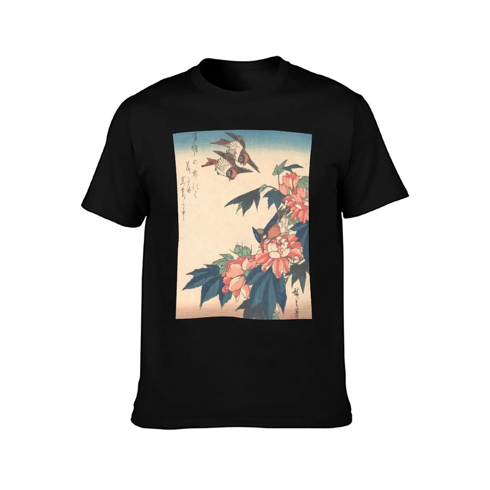 Swallows and Kingfisher with Rose Mallows T-Shirt Simple Graphic Design T-Shirt