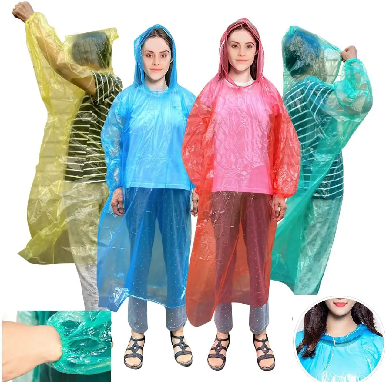 

Disposable Rain Ponchos for Adults 20 Pack, Emergency Waterproof Plastic Raincoat with Hood Lightweight for Disney World Camping