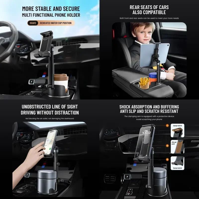 Car Cup Tablet Holder Expander with Cell Phone Mount 360 Rotation Smartphone Auto Interior Accessories