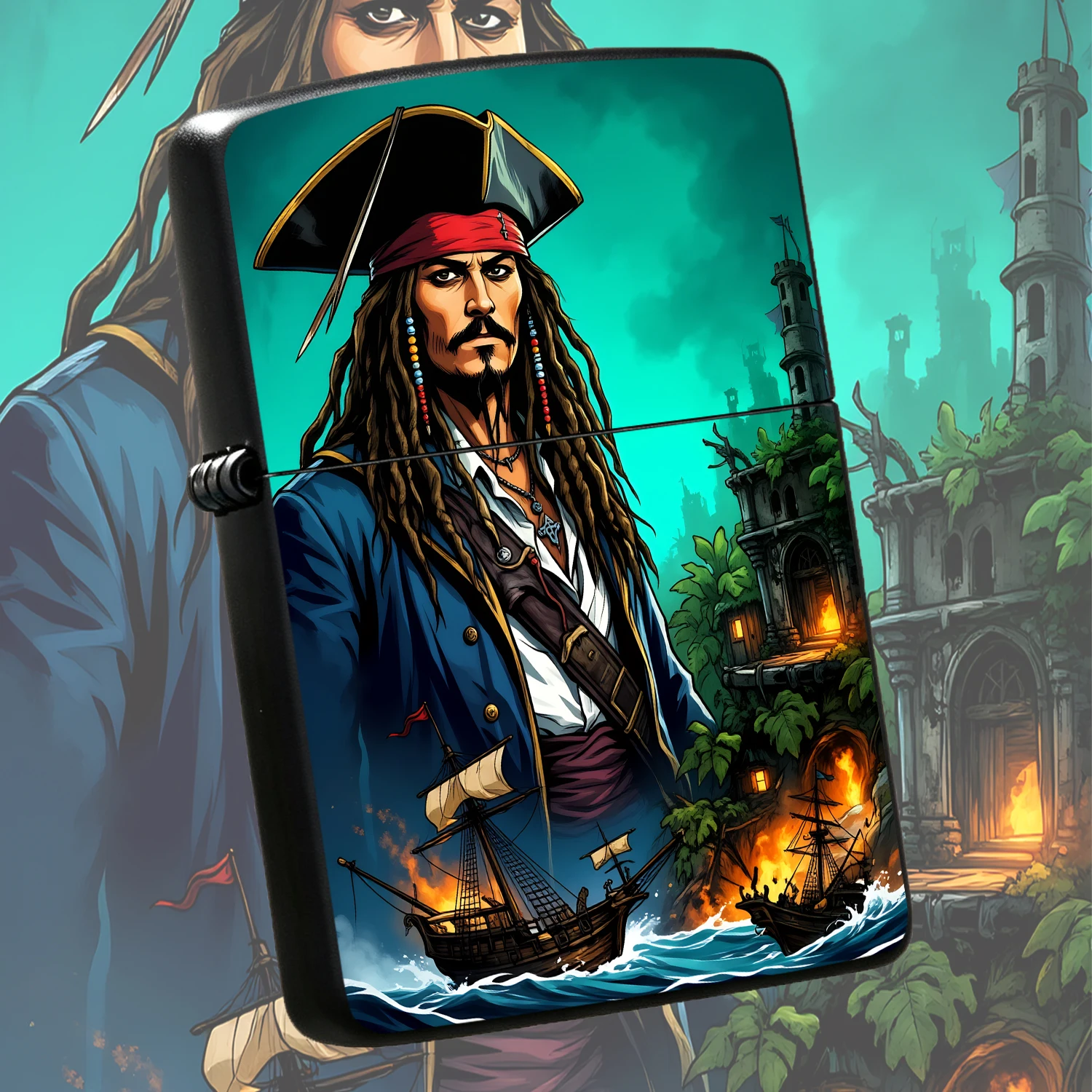 Title: Creative Seafarer Captain Jack The Lighter, Retro Abandoned Treasure Port Nautical Battle Themed Portable Accessory, Exquisite Collectible Gift For Movie Fans, Suitable For Camping Travel Daily Use, Cool Stylish Decorative Present Fo