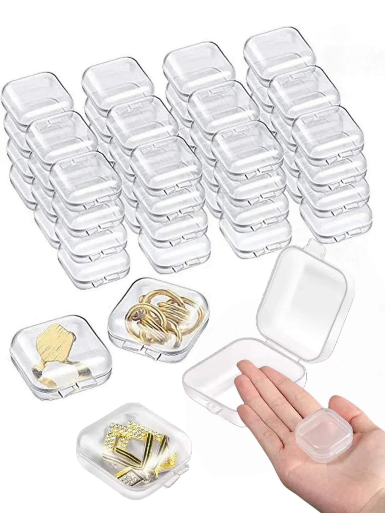10-100PCS Mini Plastic Jewelry Storage Box Square Transparent Flip Portable Pill Container Jewelry Packaging  Display Case
