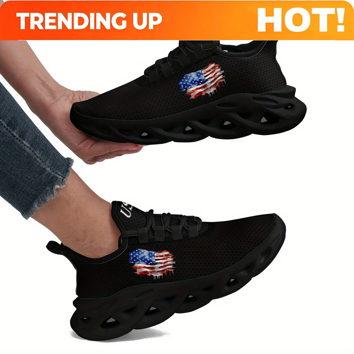 Custom Men's Casual Shoes USA Colors Trainers, National Colors Series, Graffiti Style Lace-up Sneakers For Streetwear And Ultra-