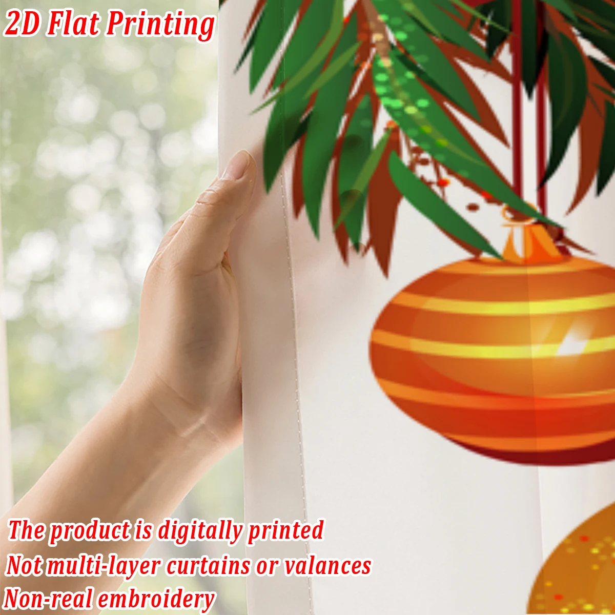 Christmas Flat Printing Kitchen Sheer Curtain with Merry Christmas Ball Pine Branch For Christmas Home Decor  Party