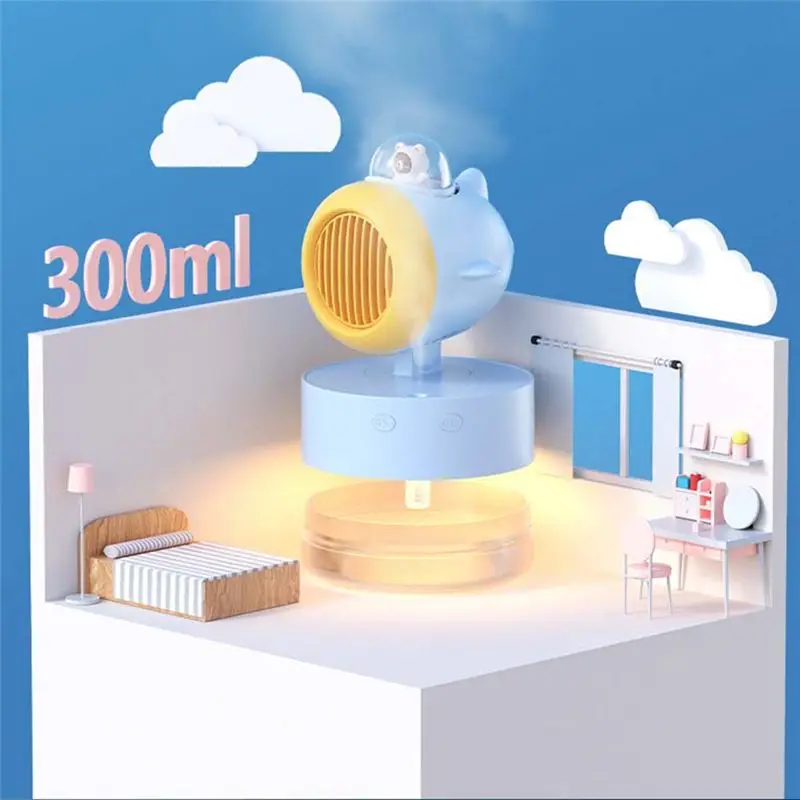 AA10RR Portable Cooling Fan USB Mini Fan Desktop Turbine Cold Air Humidification Fan Multifunctional Night Light-A