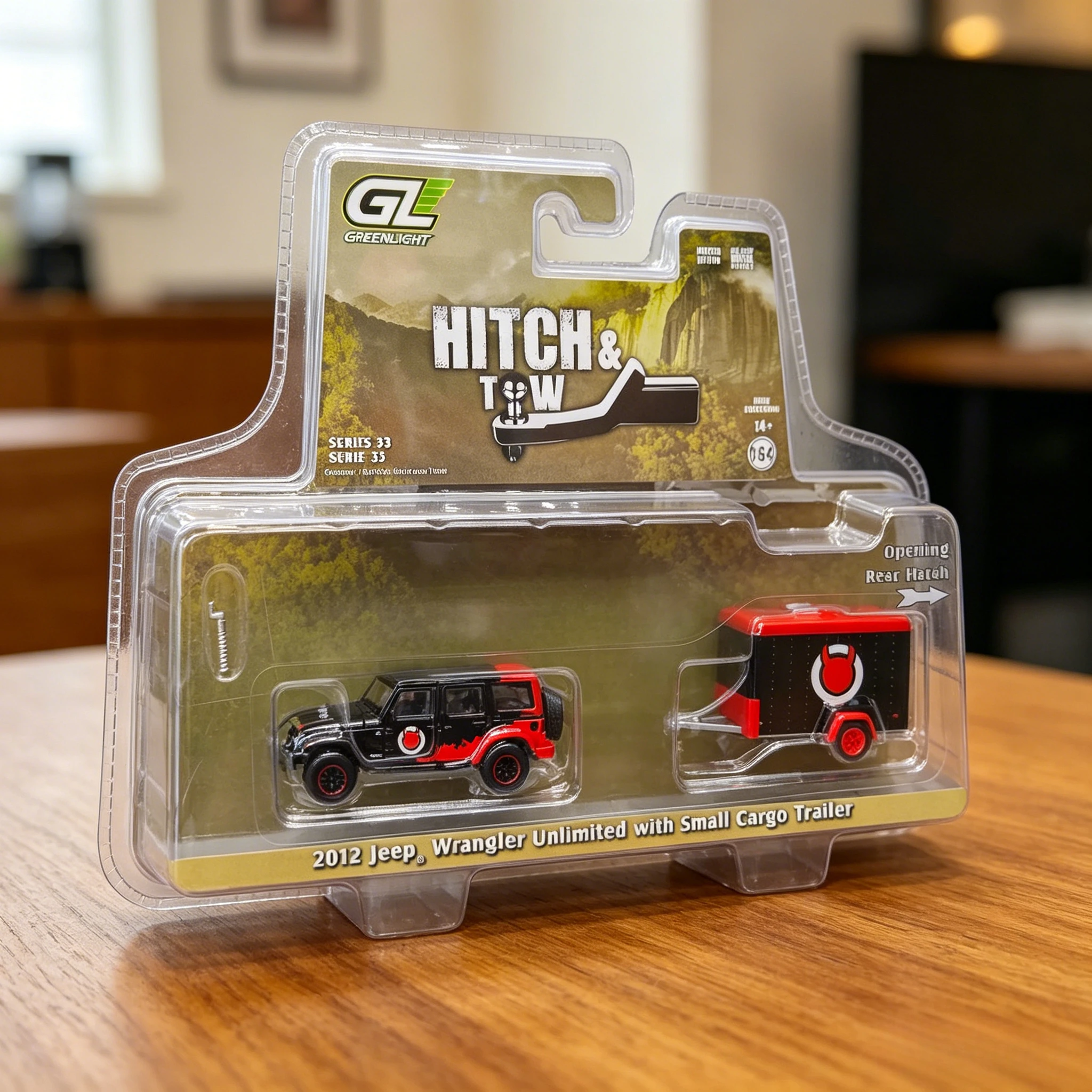 GreenLight 1:64 Hanging Trailer 33-2012 Jeep Wrangler Unlimited Small Trailer Diablosport Diecast Alloy Car Model Collectible