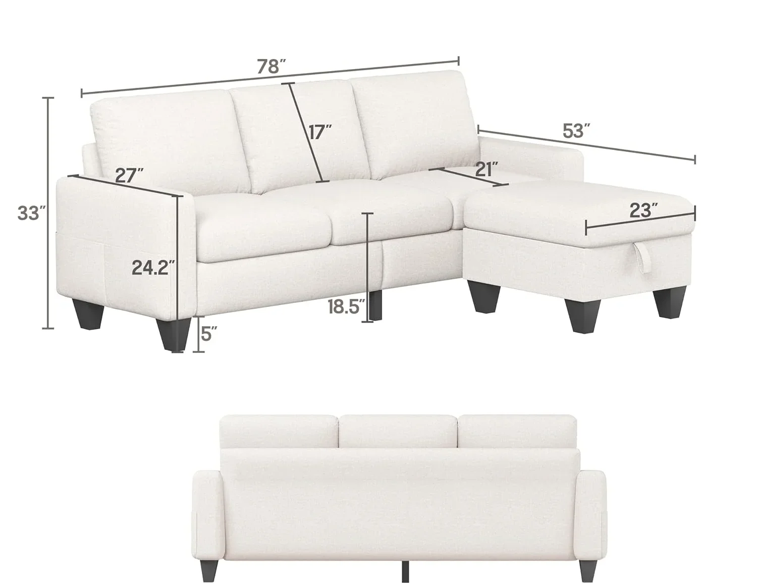 

A Convertible Sectional Sofa Couch, Linen Fabric/Velvet Modern L-Shaped Upholstered Furniture with Storage Reversible Ottoman