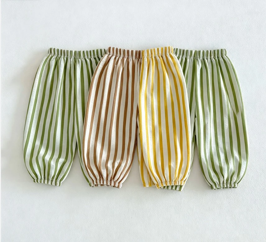 Infant Multi Color Stripe Elastic Waist Harem Pants Lightweight Fabric Toddler Anti Mosquito Jogger Bottom Pants Kid Summer Pant