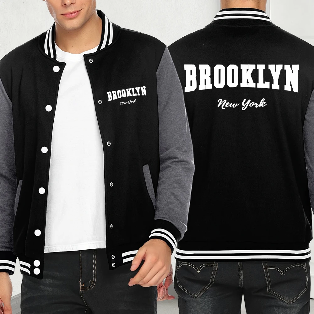 

Brooklun New York Letter Print Baseball Jersey Men Autumn Clothes Loose Streetwear Fleece Casual Jackets Fashion Hip Hop Coat