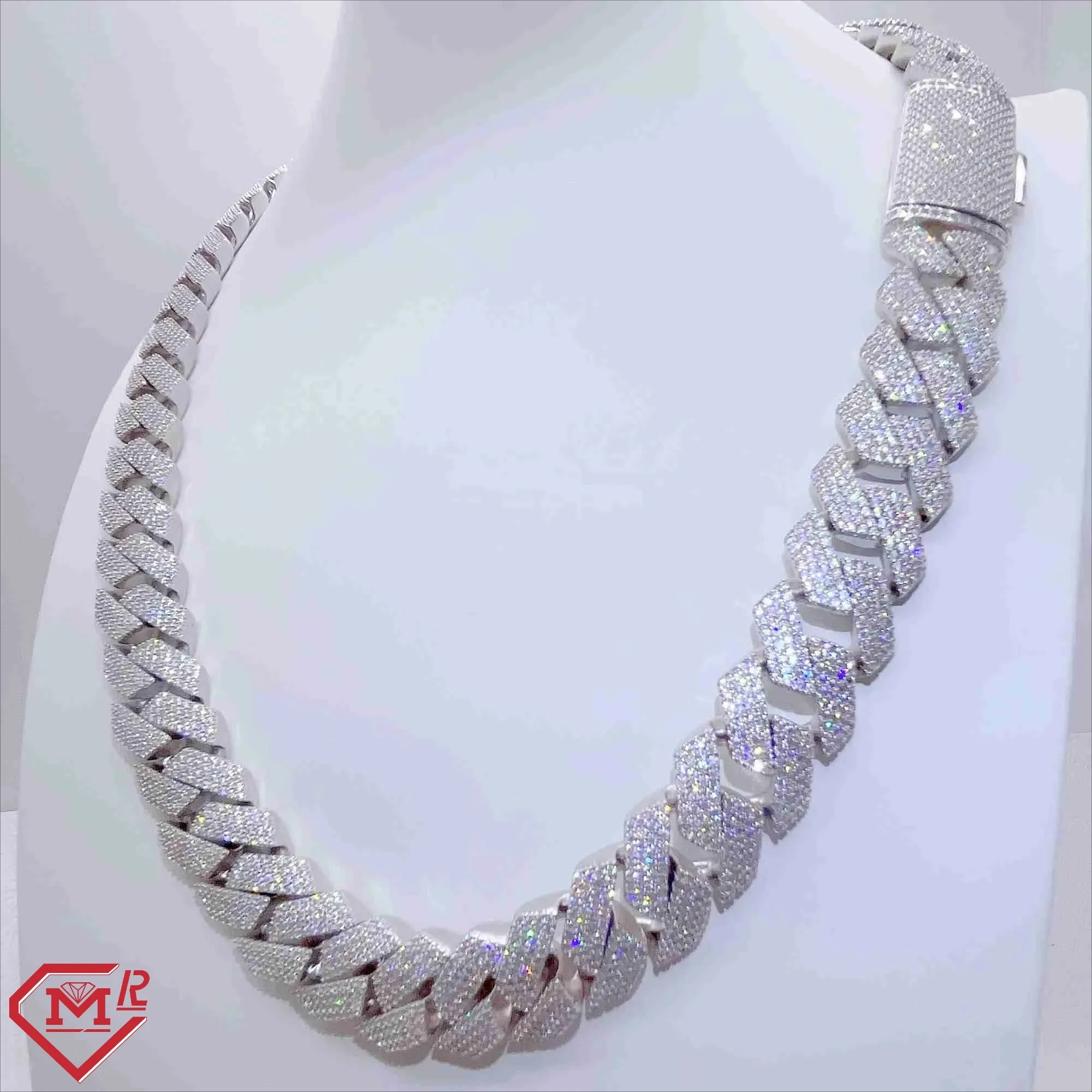 Hiphop Cuban Chain Necklace For Men Women Iced Out 18mm 4 Row New Square 925 Sterling Silver Vvs Moissanite Cuban Link Chain