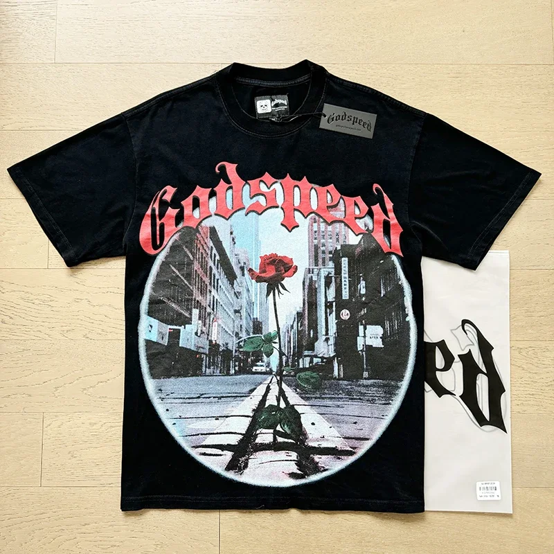 

Godspeed T-shirt Unisex High Street Loose Casual Rose Skeleton GOD SPEED Short Sleeve Clothing