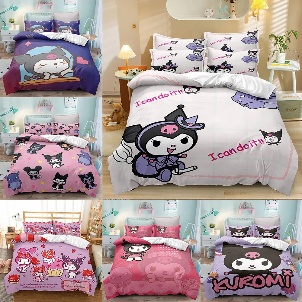 

Kuromi Cute Print Bedding Sets Comforter Quilt Bed Cover Duvet Cover Pillow Case 2-3 Pieces Sets Kids Adult Size